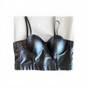NWOT Women's Spaghetti Straps Faux PU Leather Busty Crop Top M